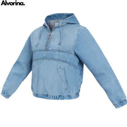 Alvorina™ Denim Half-Zip Hoodie