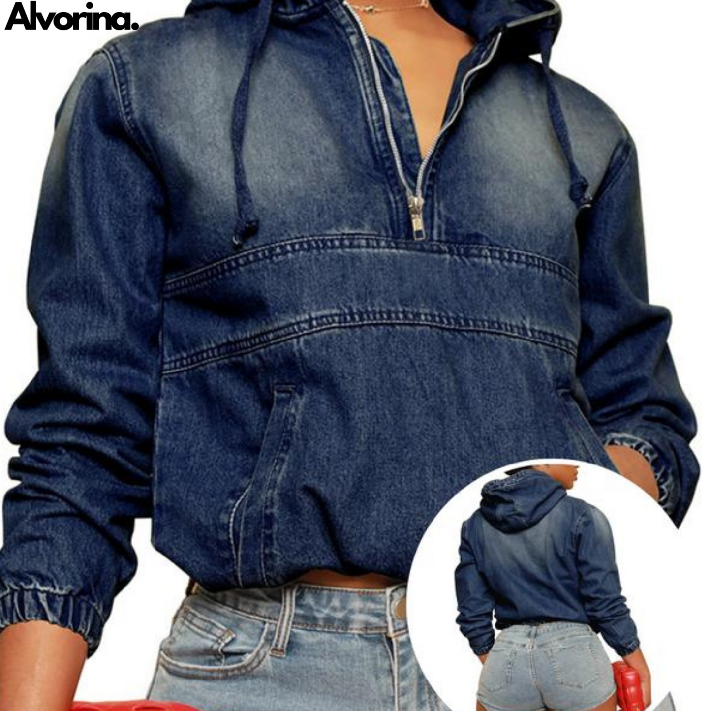 Alvorina™ Denim Half-Zip Hoodie