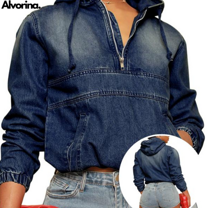 Alvorina™ Denim Half-Zip Hoodie