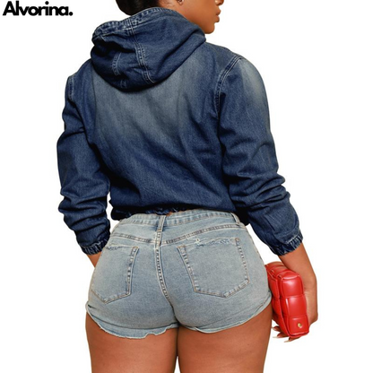 Alvorina™ Denim Half-Zip Hoodie